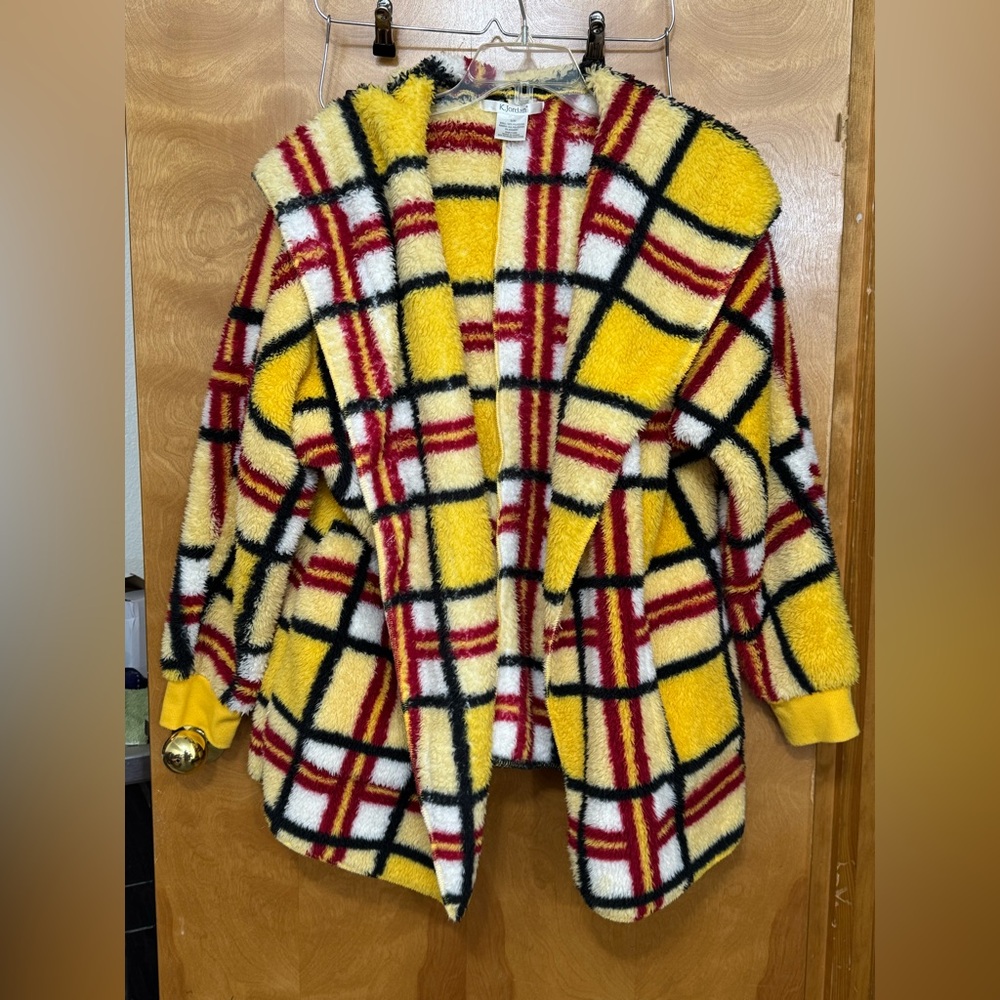 Open front hoodie blanket plaid jacket s/m